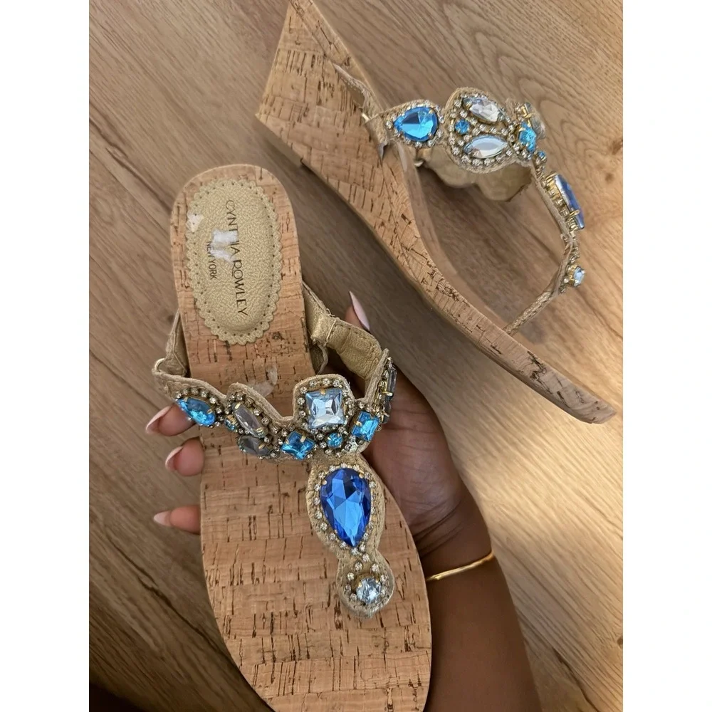 Cynthia Rowley Women's Sandals Size 9.5 Wooden Platform Wedge